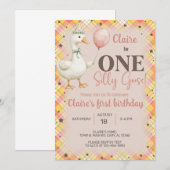 ガール間抜けグース1st誕生日招待状、ガチョウ。 招待状 (正面/裏面)