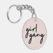 ガール集団 |ガールパワーモダンフェミニズム赤面ピンク キーホルダー (正面左)