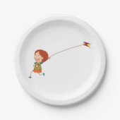 ガール飛んでいるAカイト紙プレート ペーパープレート (正面)