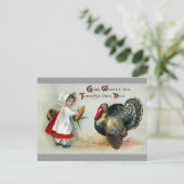 ガール食べ物を与えコーントゥークヴィンテージ感謝祭 シーズンポストカード (スタンド正面)