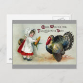 ガール食べ物を与えコーントゥークヴィンテージ感謝祭 シーズンポストカード (正面/裏面)