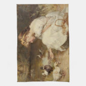 ガール食べ物を与えズ・ダックス(by Frederick Morgan) キッチンタオル (縦)