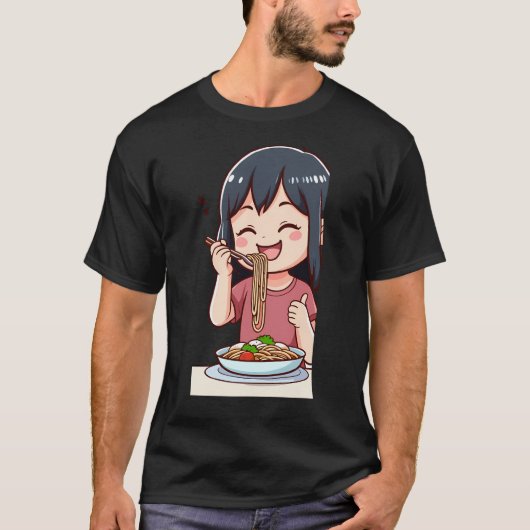 ガール食べ物ススパゲティ – 3 Tシャツ (正面)