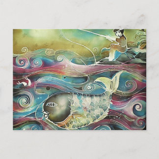 ガール魚釣りアットナイト ポストカード