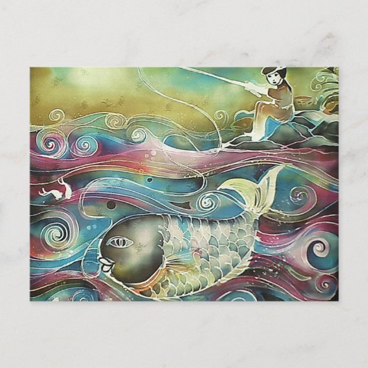 ガール魚釣りアットナイト ポストカード (正面)