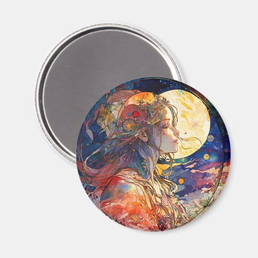 ガール鮮やかとムーンマグネットの水色 マグネット (正面/裏面)