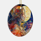 ガール鮮やかアンドムーンオーナメントの水彩画 セラミックオーナメント (右)