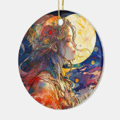 ガール鮮やかアンドムーンオーナメントの水彩画 セラミックオーナメント (左)