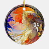 ガール鮮やかアンドムーンオーナメントの水彩画 セラミックオーナメント (裏面)