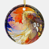 ガール鮮やかオーナメントの水彩画 セラミックオーナメント (正面)