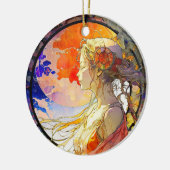 ガール鮮やかオーナメントの水彩画 セラミックオーナメント (左)