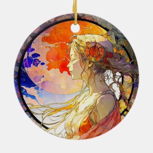 ガール鮮やかオーナメントの水彩画 セラミックオーナメント (裏面)