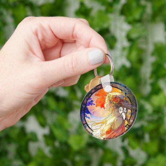 ガール鮮やかラウンドキーチェーンの水色 キーホルダー (手)