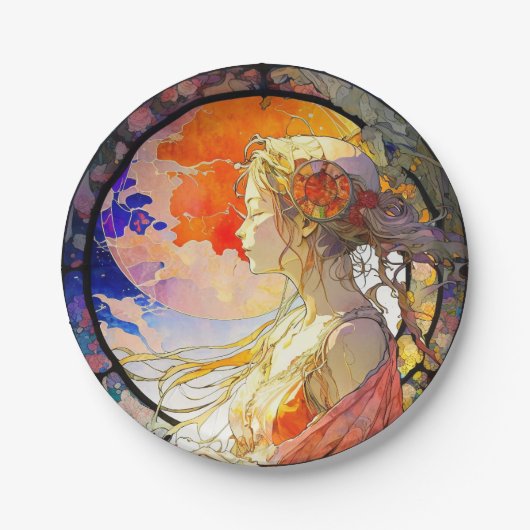 ガール鮮やか紙プレートの水色 ペーパープレート (正面)