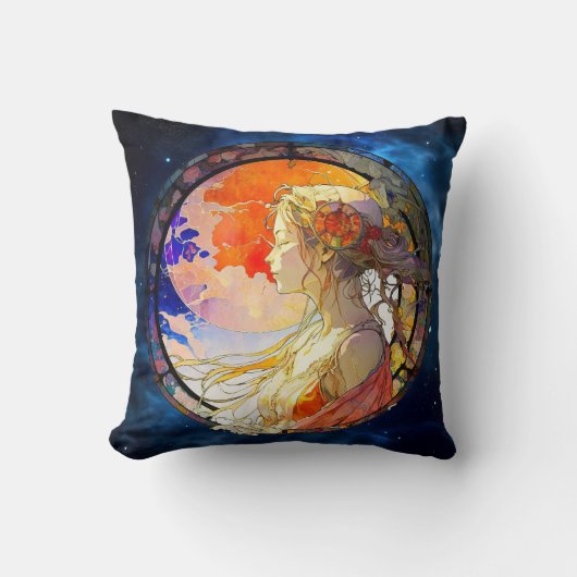 ガール鮮やか装飾用クッションの水彩画 クッション (正面)