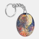 ガール鮮やか&ムーンアクリルキーチェーンの水彩画 キーホルダー (正面左)