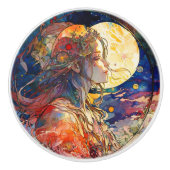 ガール鮮やか&ムーンセラミックノブの水彩 セラミックノブ (正面)