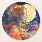 ガール鮮やか&ムーン紙コースターの水の色 ラウンドペーパーコースター (正面)