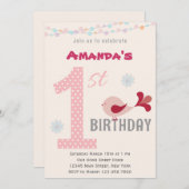 ガール1日パーティの招待状バードピンク 招待状 (正面/裏面)