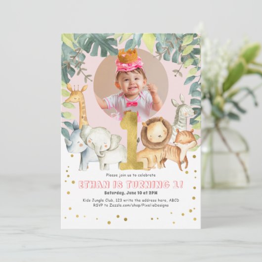 『ガール1歳の誕生日サファリジャングル』 招待状 (スタンド正面)