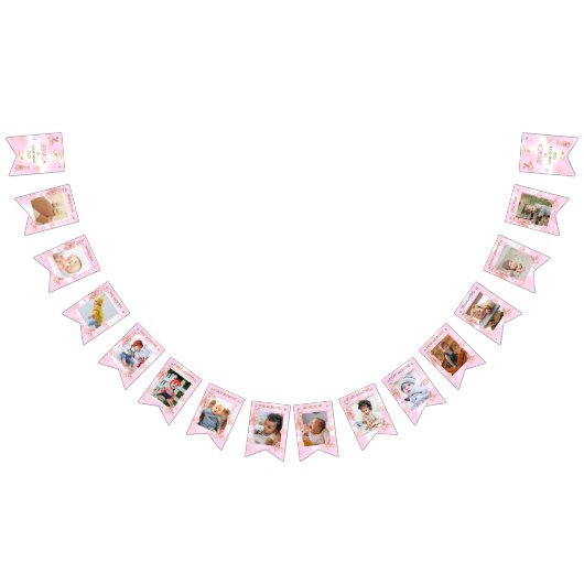 ガール1歳の誕生日バレエピンクバレリーナ バンティングフラッグ (全)