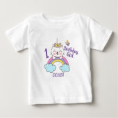 ガール1歳の誕生日ユニコーンキャット誕生日 ベビーTシャツ (正面)