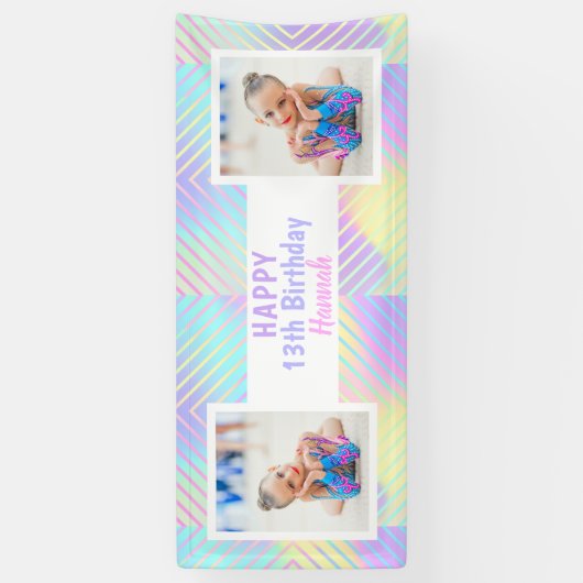 ガール10代のカスタムフォトカラフル誕生日 横断幕 (縦)