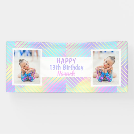 ガール10代のカスタムフォトカラフル誕生日 横断幕 (横)