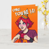 ガール10代のキュートパンクゲーマー14誕生日 カード (黄色い花)