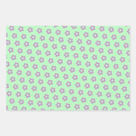 ガール10代のグルーヴィーパープルグリーンウェー市松模様にブデイジー ラッピングペーパーシート (正面2)