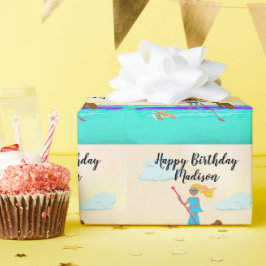 ガール10代のパドルボードハッピーバースデーパーソナライズされた ラッピングペーパー