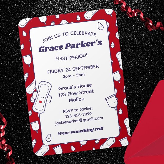 ガール10代のレッド月経パッド第1期パーティー 招待状