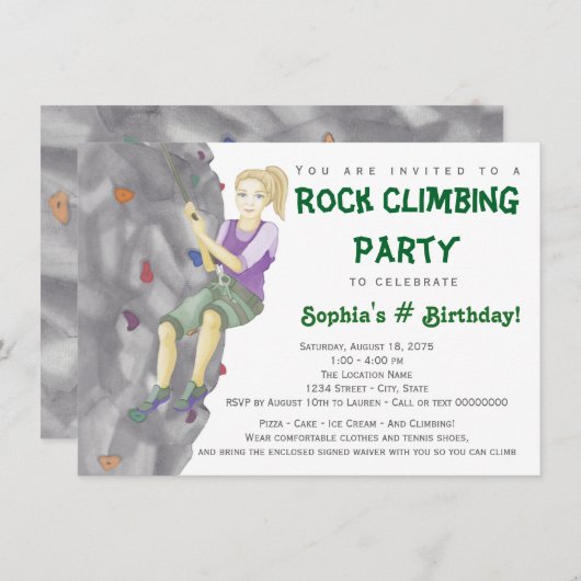 ガール10代のロック登山バースデーパーティ招待状 招待状 (正面/裏面)