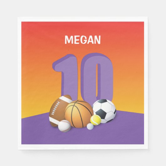 ガール10th誕生日スポーツボール スタンダードランチョンナプキン (正面)