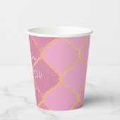 ガール10th誕生日ピンク金ゴールドグリッター 紙コップ (左)