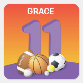 ガール11誕生日スポーツボール スクエアシール