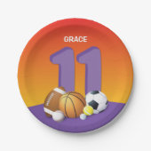ガール11誕生日スポーツボール ペーパープレート (正面)