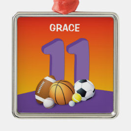 ガール11誕生日スポーツボール メタルオーナメント