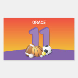 ガール11誕生日スポーツボール 長方形シール
