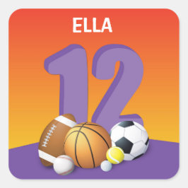 ガール12th誕生日スポーツボール スクエアシール
