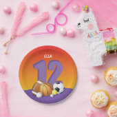 ガール12th誕生日スポーツボール ペーパープレート (パーティー)