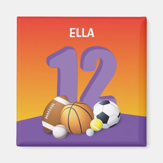 ガール12th誕生日スポーツボール マグネット (正面)