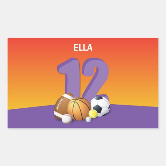 ガール12th誕生日スポーツボール 長方形シール (正面)