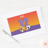 ガール12th誕生日スポーツボール 長方形シール (封筒)