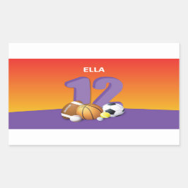 ガール12th誕生日スポーツボール 長方形シール