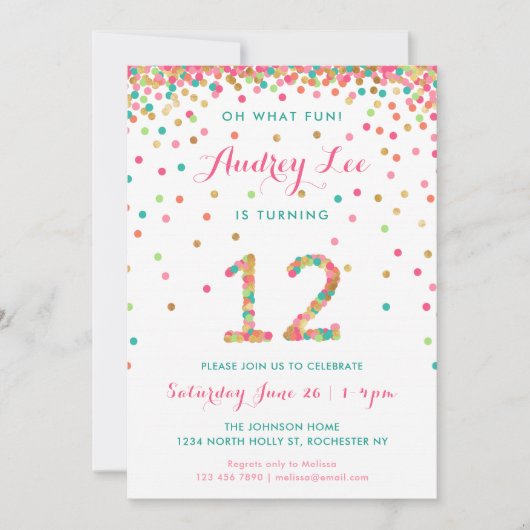 ガール12th誕生日招待状12th誕生日 招待状 (正面)