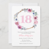 ガール18th誕生日パーティー |ピンクの花のリース 招待状 (正面)