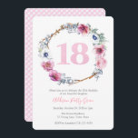 ガール18th誕生日パーティー |ピンクの花のリース 招待状<br><div class="desc">ガール18誕生日招待状デザイン水色薄紫ピンクの花が円形のリース形に配置された。</div>