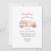 ガール1stバースデーピンクパンプキントラック誕生日 招待状 (正面)