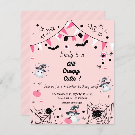 ガール1st誕生日ハローウィンパーティバジェットピンク (正面/裏面)